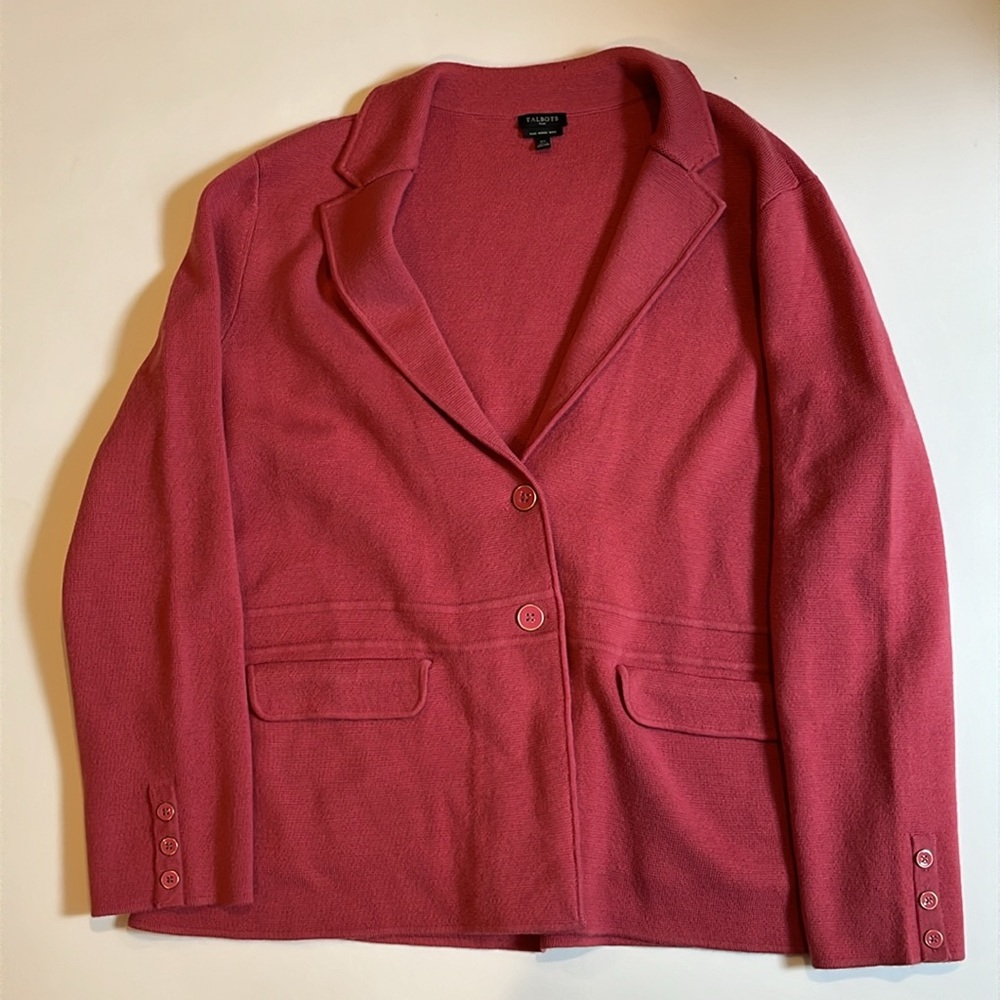 Talbots 2X pure Marino wool button-up cardigan sweater woman’s pink